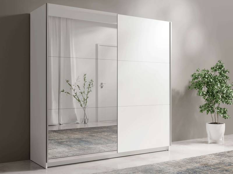 INOSIGN Kleiderschrank »Kleiderschrank Fresno mit 5 Einlegeböden, Spiegel und Kleiderstange«, Garderobe mit 2 Schwebetüren, B/H/T 150/207/62 cm von INOSIGN