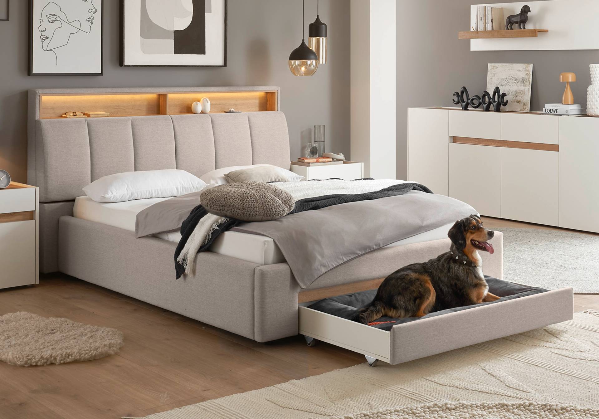 INOSIGN Polsterbett »CiTY/GiRON, gepolstertes Stauraumbett, mit LED Beleuchtung«, Bettkasten mit Hundebett oder als Stauraum, klappbare Kopfteile INOSIGN Polsterbett »CiTY/GiRON, gepolstertes Stauraumbett, mit LED Beleuchtung«, Bettkasten mit Hundebett oder als Stauraum, klappbare Kopfteile von INOSIGN