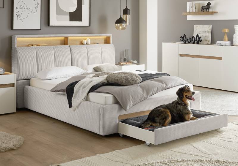 INOSIGN Polsterbett »CiTY/GiRON, gepolstertes Stauraumbett, mit LED Beleuchtung«, Bettkasten mit Hundebett oder als Stauraum, klappbare Kopfteile von INOSIGN