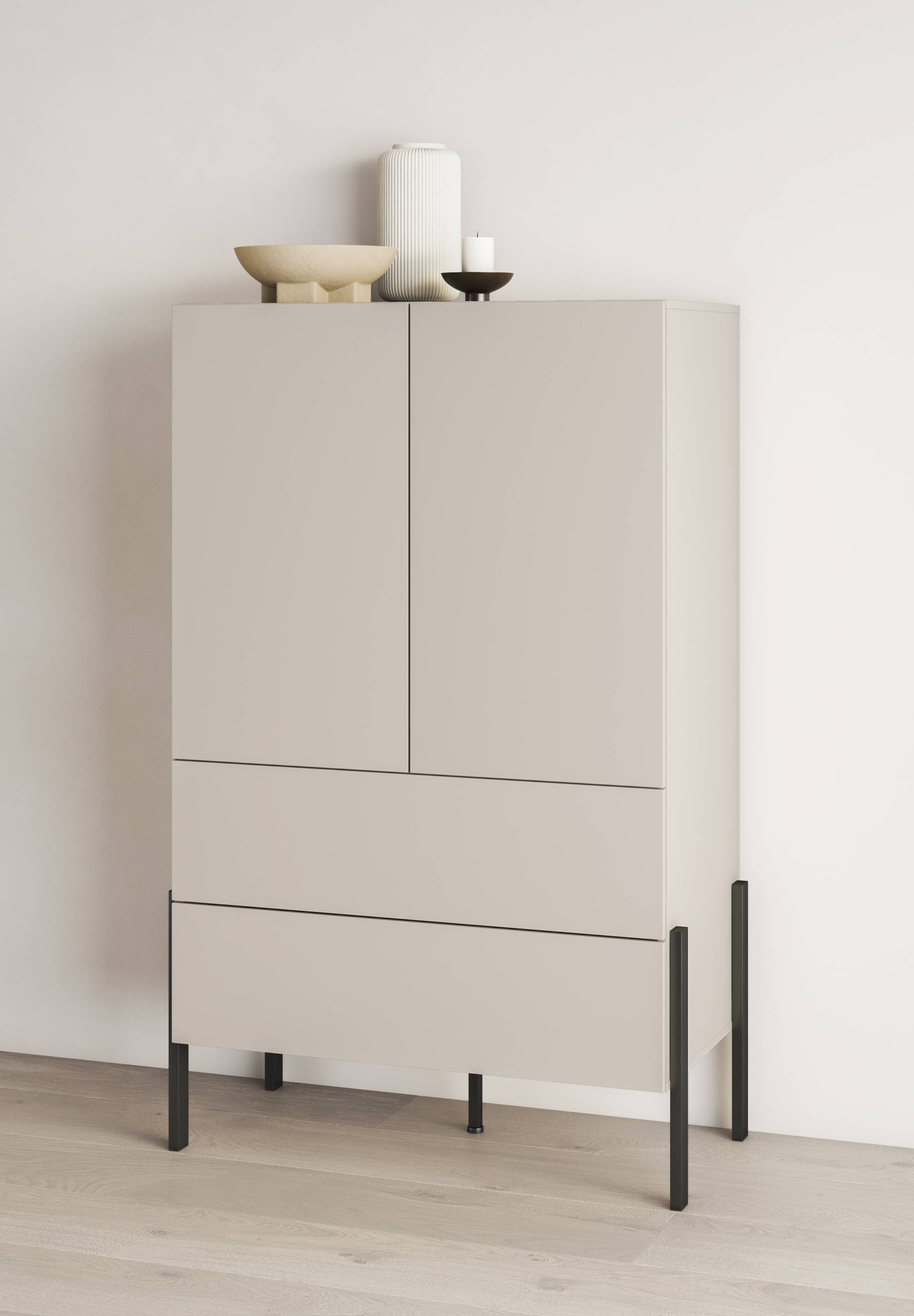 INOSIGN Wäscheschrank »Jukon, moderner griffloser Kleiderschrank, Metallfüsse, Made in Europe«, (90x150x50, ideal für kleine Räume oder Nischen), Mehrzweckschrank,2 Schubladen, 2 Türen, FSC-zertifiziert von INOSIGN