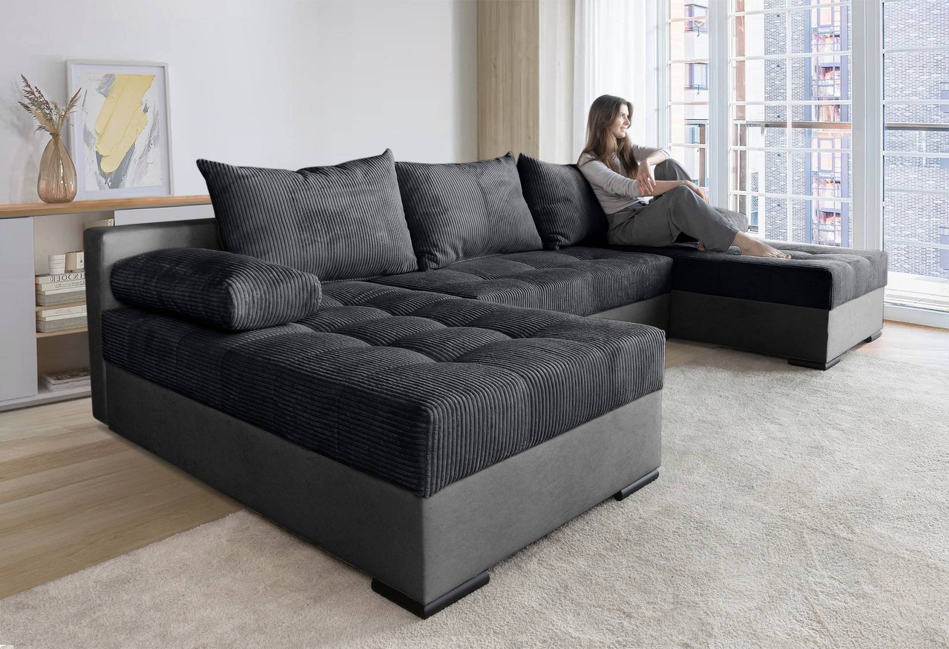 COLLECTION AB Wohnlandschaft »Josy U-Form, Breite 269 cm, Flachgewebe, Struktur, Kunstleder«, (Cord-/Mix), inkl. Bettfunktion, Bettkasten, mit 3 gleich grossen Rückenkissen COLLECTION AB Wohnlandschaft »Josy U-Form, Breite 269 cm, Flachgewebe, Struktur, Kunstleder«, (Cord-/Mix), inkl. Bettfunktion, Bettkasten, mit 3 gleich grossen Rückenkissen von COLLECTION AB