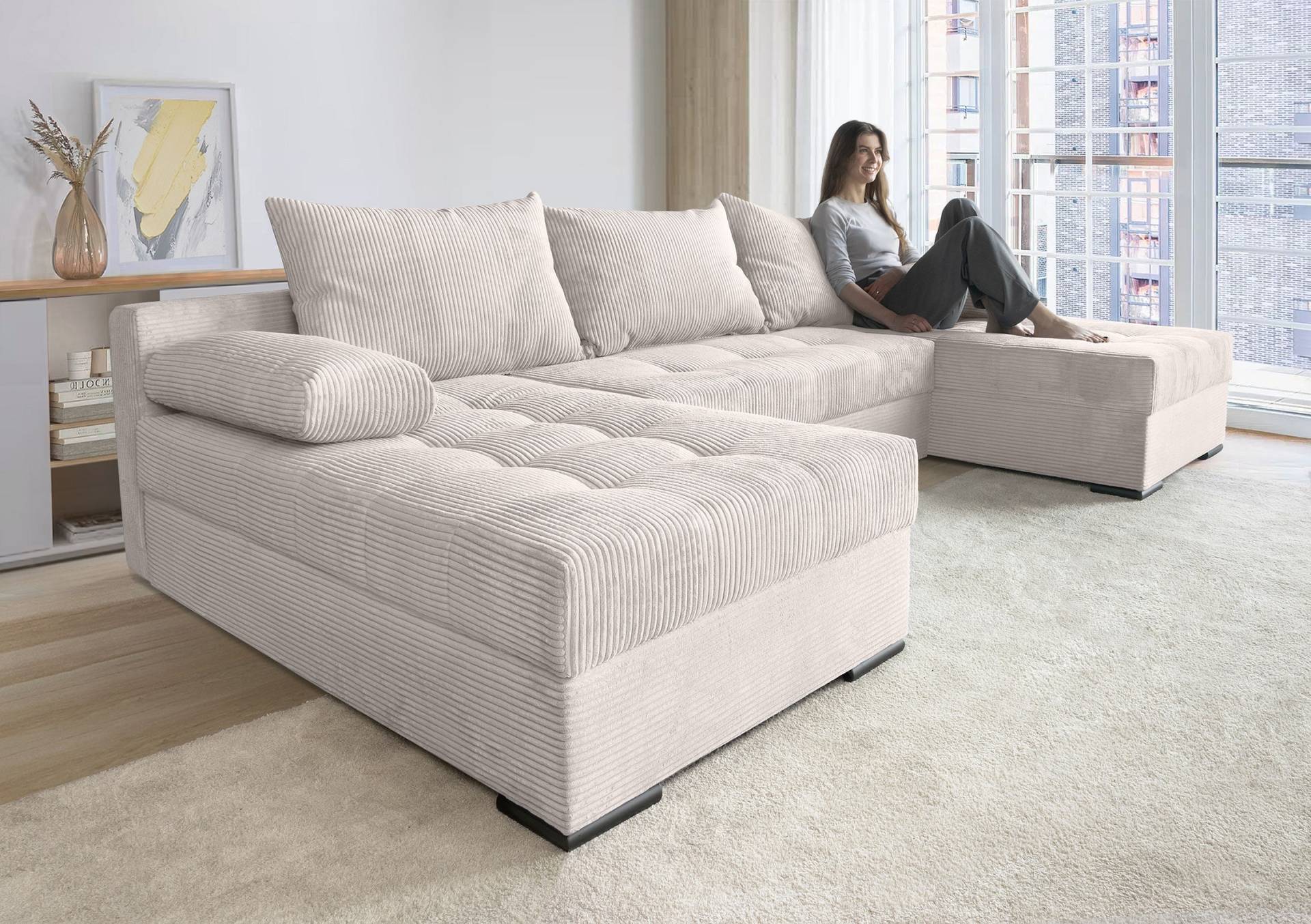 COLLECTION AB Wohnlandschaft »Josy U-Form, Breite 269 cm, Flachgewebe, Struktur, Kunstleder«, (Cord-/Mix), inkl. Bettfunktion, Bettkasten, mit 3 gleich grossen Rückenkissen COLLECTION AB Wohnlandschaft »Josy U-Form, Breite 269 cm, Flachgewebe, Struktur, Kunstleder«, (Cord-/Mix), inkl. Bettfunktion, Bettkasten, mit 3 gleich grossen Rückenkissen von COLLECTION AB