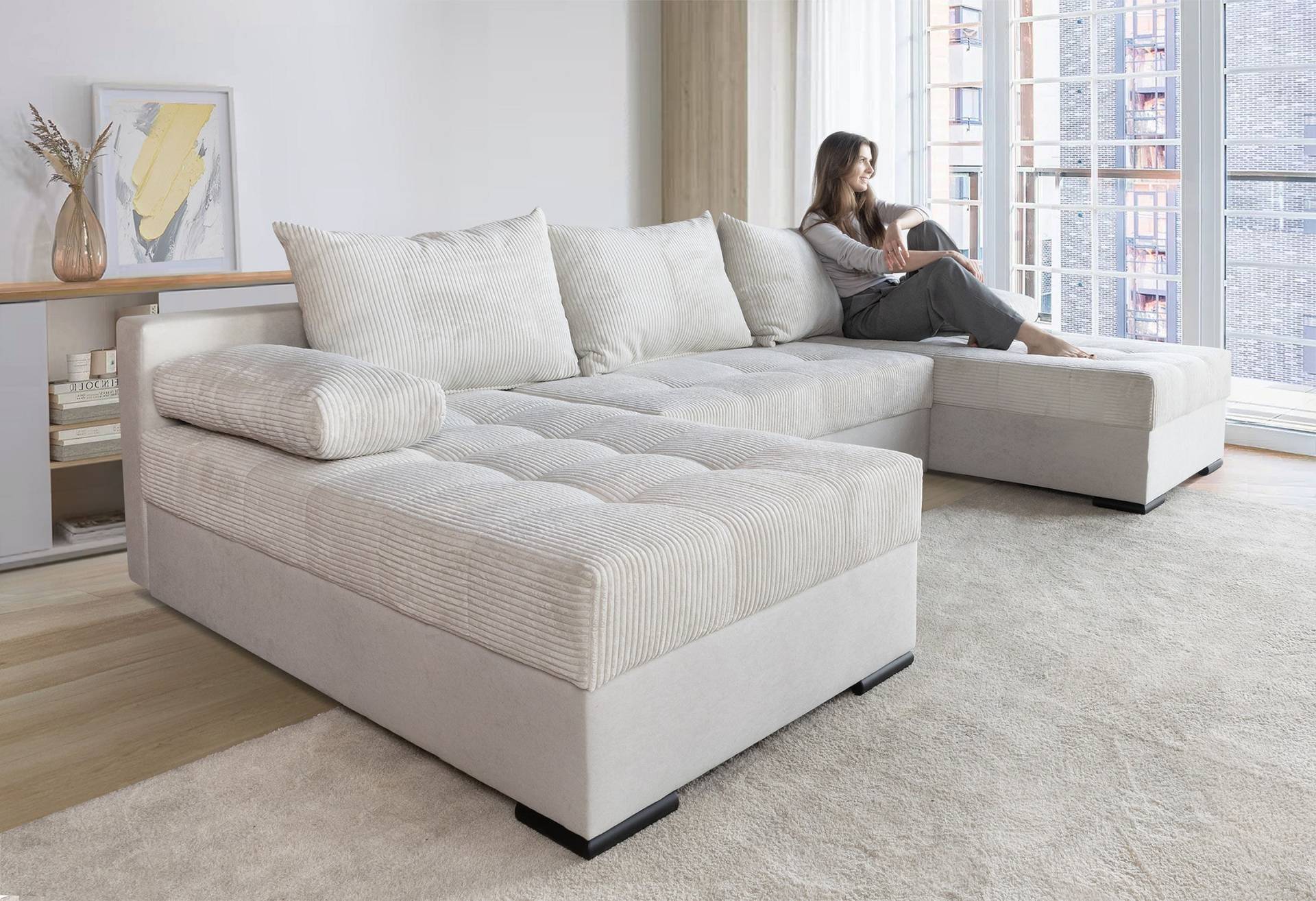 COLLECTION AB Wohnlandschaft »Josy U-Form, Breite 269 cm, Flachgewebe, Struktur, Kunstleder«, (Cord-/Mix), inkl. Bettfunktion, Bettkasten, mit 3 gleich grossen Rückenkissen COLLECTION AB Wohnlandschaft »Josy U-Form, Breite 269 cm, Flachgewebe, Struktur, Kunstleder«, (Cord-/Mix), inkl. Bettfunktion, Bettkasten, mit 3 gleich grossen Rückenkissen von COLLECTION AB