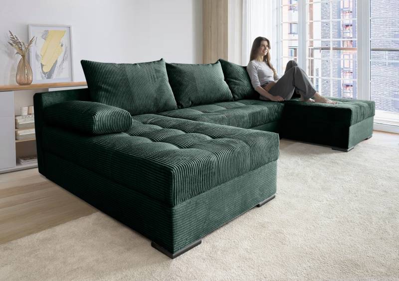 COLLECTION AB Wohnlandschaft »Josy U-Form, Breite 269 cm, Flachgewebe, Struktur, Cord & Cord/Mix«, (Cord-/Mix), inkl. Bettfunktion, Bettkasten, mit 3 gleich grossen Rückenkissen von COLLECTION AB