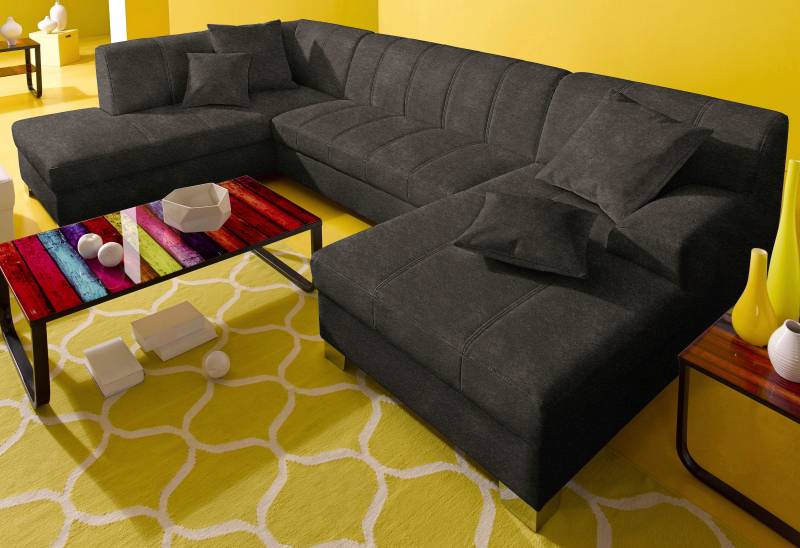 INOSIGN Wohnlandschaft »Turah moderne Steppung, incl. Zierkissen, auch in Leder,«, wahlweise mit Bettfunktion, B/T/H: 297/82/75 cm, U-Form von INOSIGN