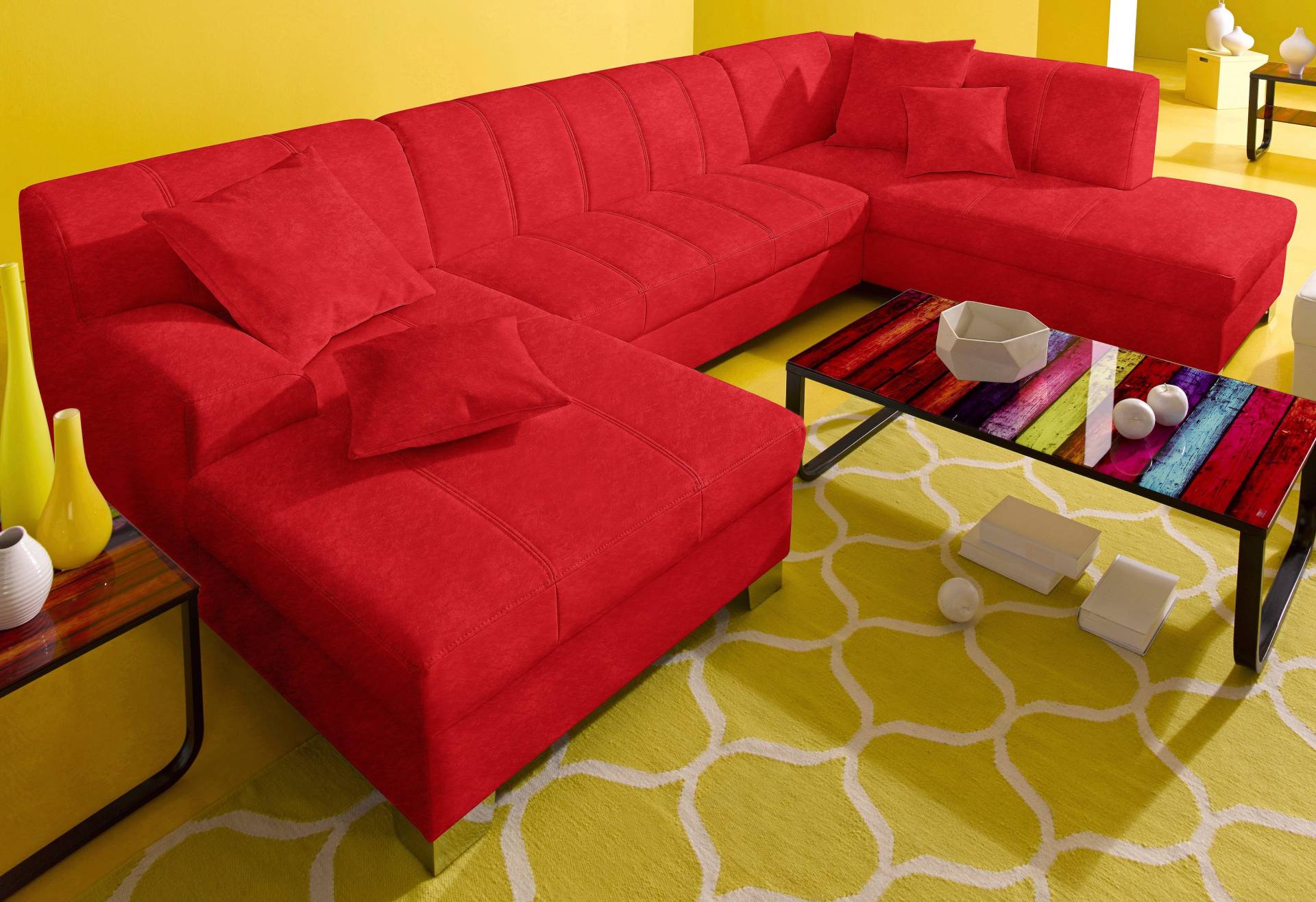 INOSIGN Wohnlandschaft »Turah moderne Steppung, incl. Zierkissen, auch in Leder,«, wahlweise mit Bettfunktion, B/T/H: 297/82/75 cm, U-Form INOSIGN Wohnlandschaft »Turah moderne Steppung, incl. Zierkissen, auch in Leder,«, wahlweise mit Bettfunktion, B/T/H: 297/82/75 cm, U-Form von INOSIGN