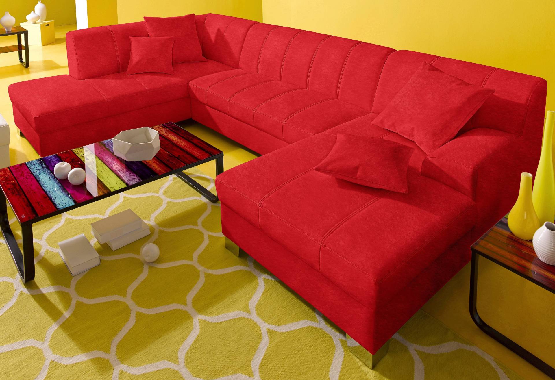 INOSIGN Wohnlandschaft »Turah moderne Steppung, incl. Zierkissen, auch in Leder,«, wahlweise mit Bettfunktion, B/T/H: 297/82/75 cm, U-Form INOSIGN Wohnlandschaft »Turah moderne Steppung, incl. Zierkissen, auch in Leder,«, wahlweise mit Bettfunktion, B/T/H: 297/82/75 cm, U-Form von INOSIGN