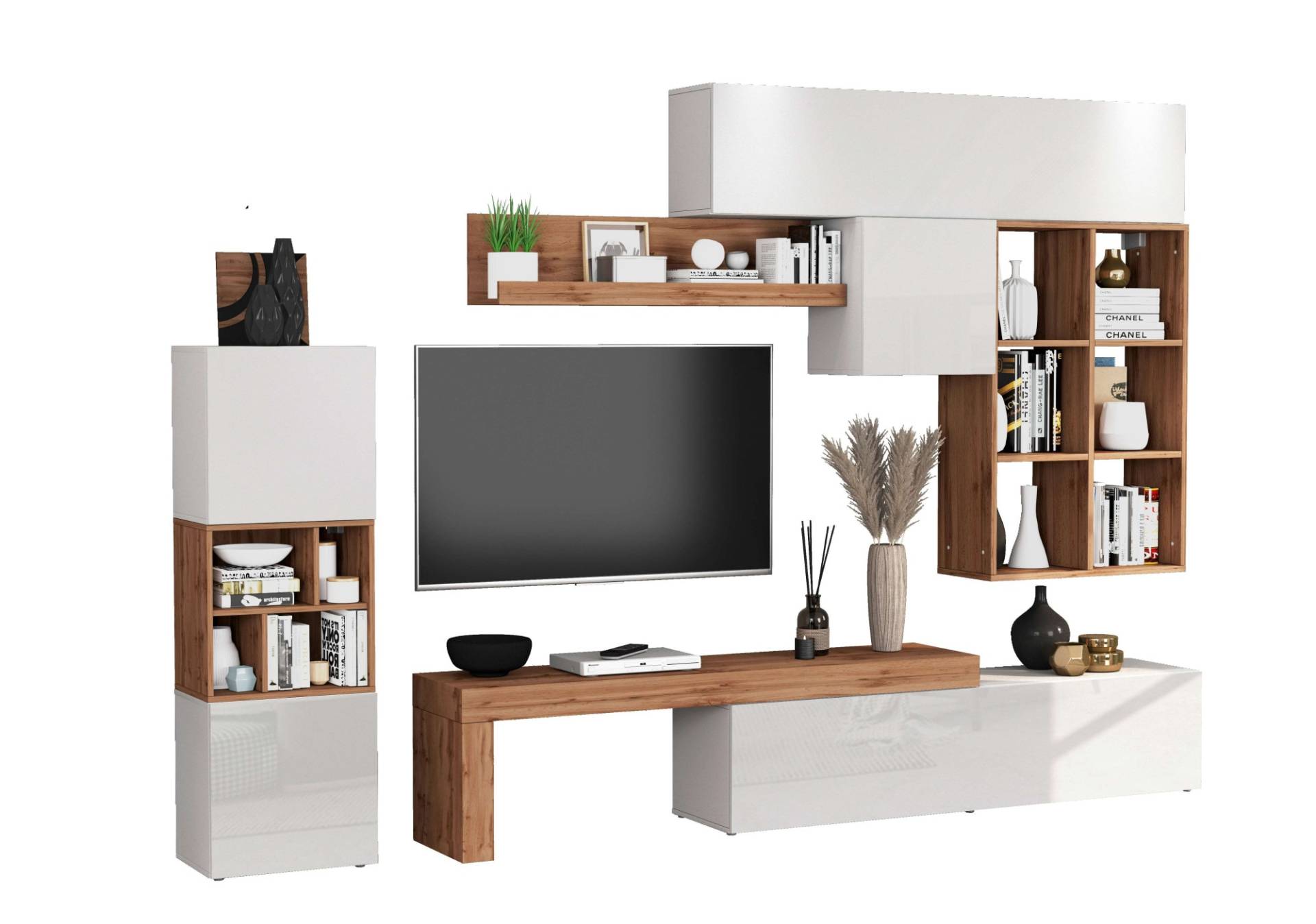 INOSIGN Wohnwand »Chronos Wohnwand, Medienwand, 8-er set«, (Set, 8 St.), ca. 320 cm mit Hängeschränke, Würfel, Regal, Lowboard, Made in Italy von INOSIGN