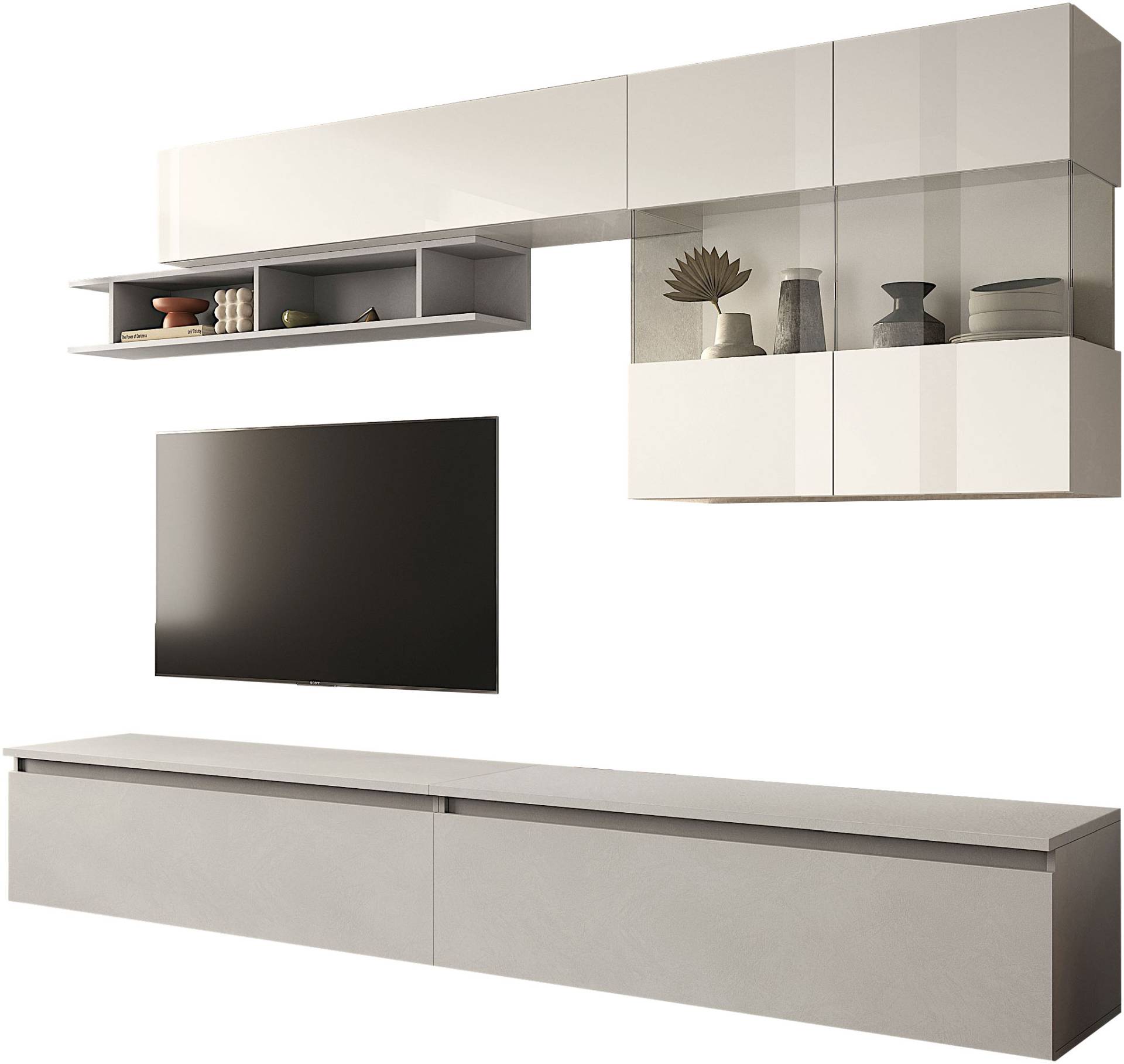 INOSIGN Wohnwand »INFINITY, 5tlg. Breite 276 cm, moderne Mediawand«, (5 St.), (2x Lowboard, Hängevitrine, Wandregal, Hängeschrank) von INOSIGN