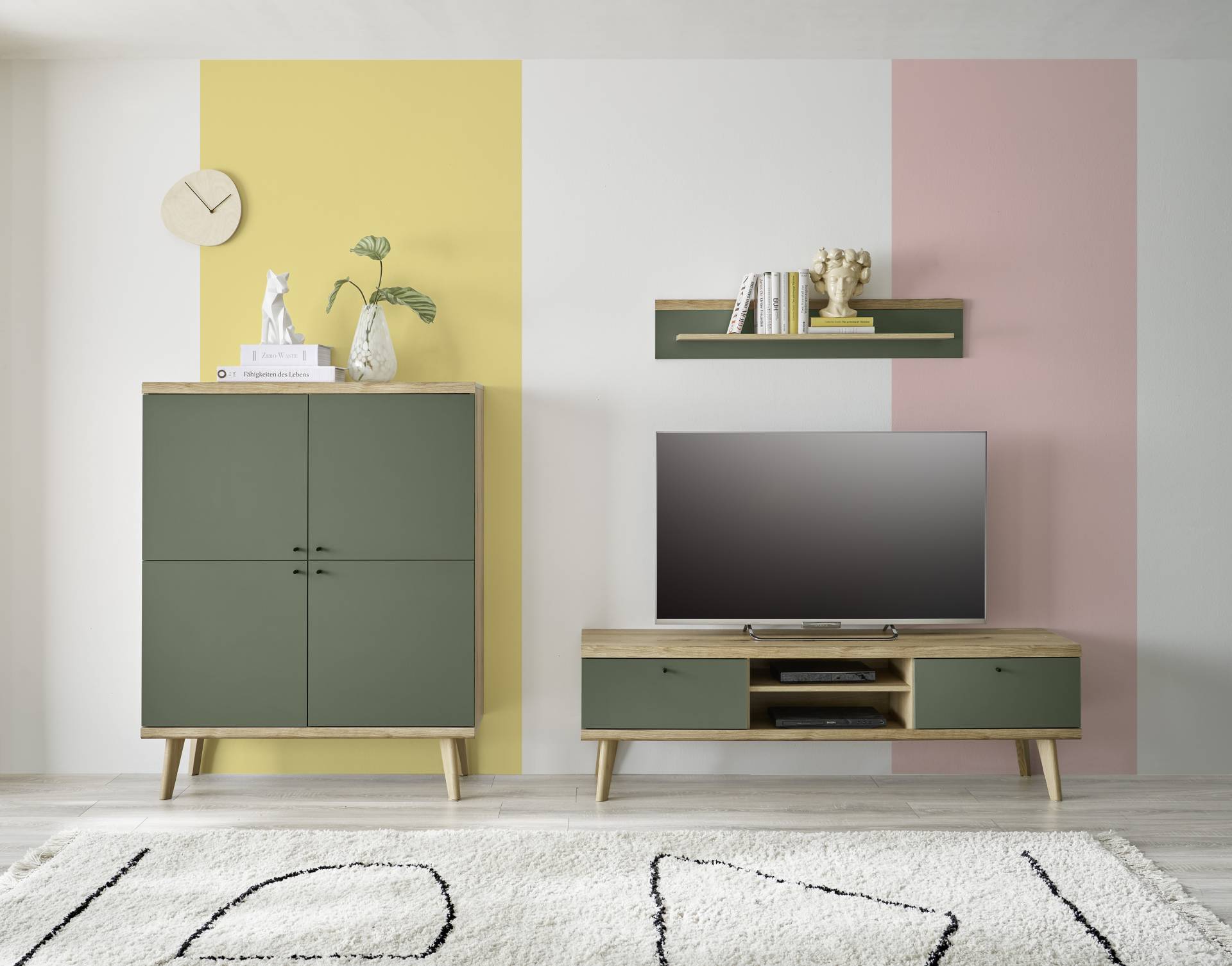 INOSIGN Wohnwand »MAVAS«, (Set, 3 St.), in moderner Trendfarbe, Griffe aus Metall (Schwarz), Breite 337 cm von INOSIGN