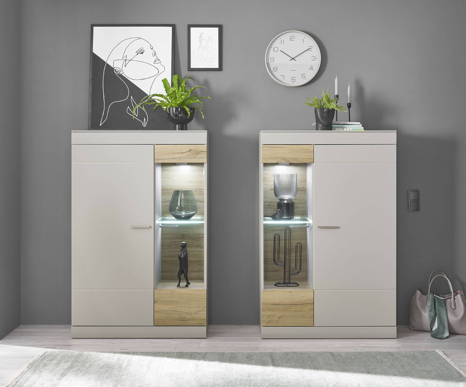 INOSIGN Wohnwand »SCARA«, (2 St.), trendige Farbe mit Applikation Zinneiche Dekor, mit Softclose-Funktion von INOSIGN