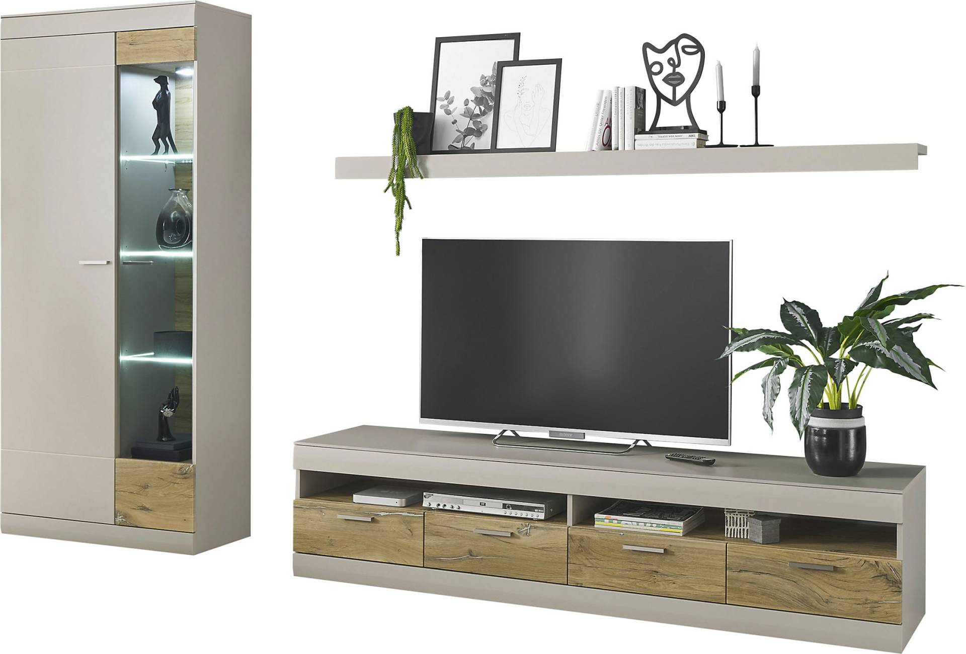 INOSIGN Wohnwand »SCARA«, (3 St.), trendige Farbe mit Applikation Zinneiche Dekor, mit Softclose-Funktion von INOSIGN