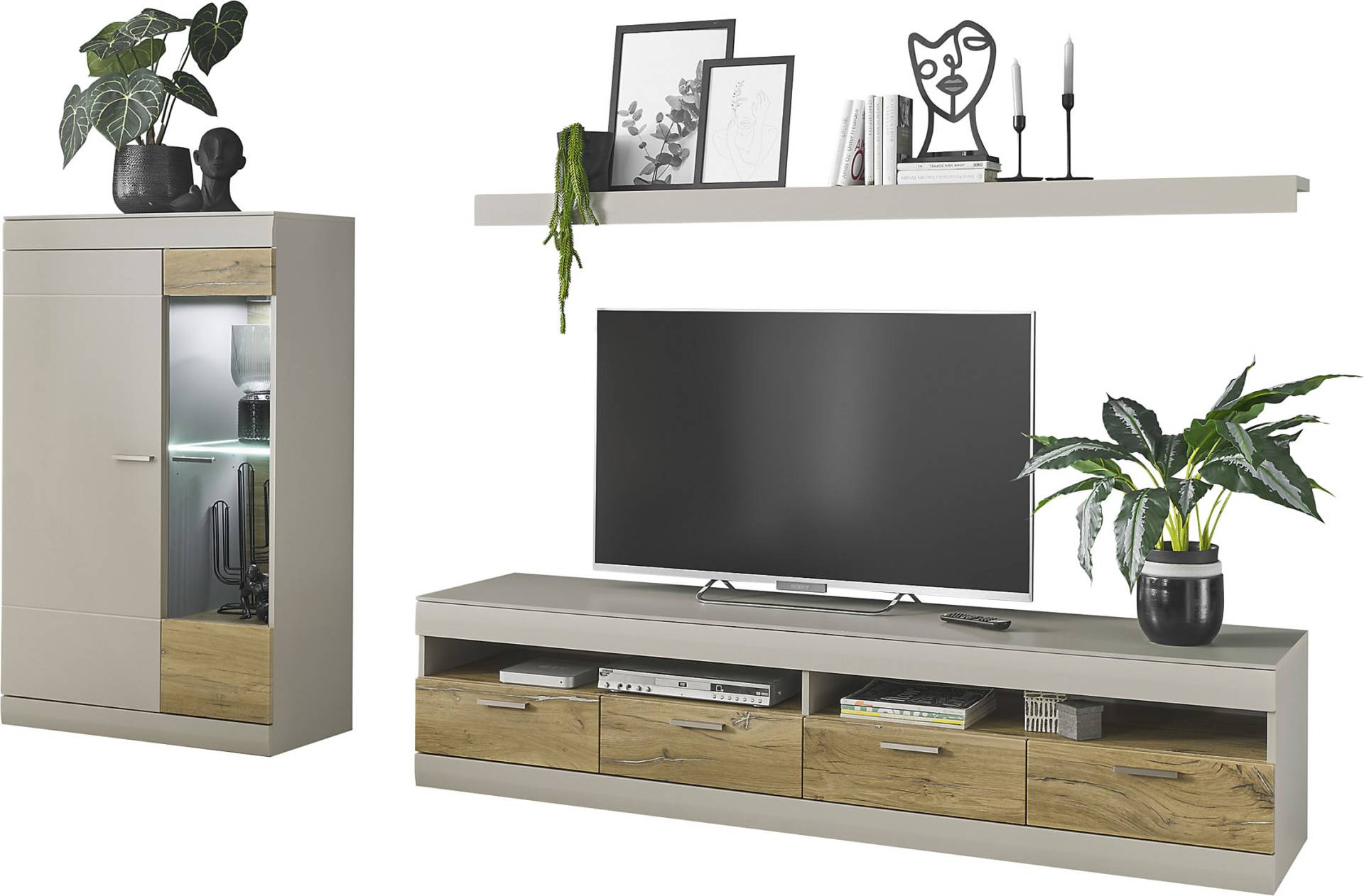 INOSIGN Wohnwand »SCARA«, (3 St.), trendige Farbe mit Applikation Zinneiche Dekor, mit Softclose-Funktion von INOSIGN