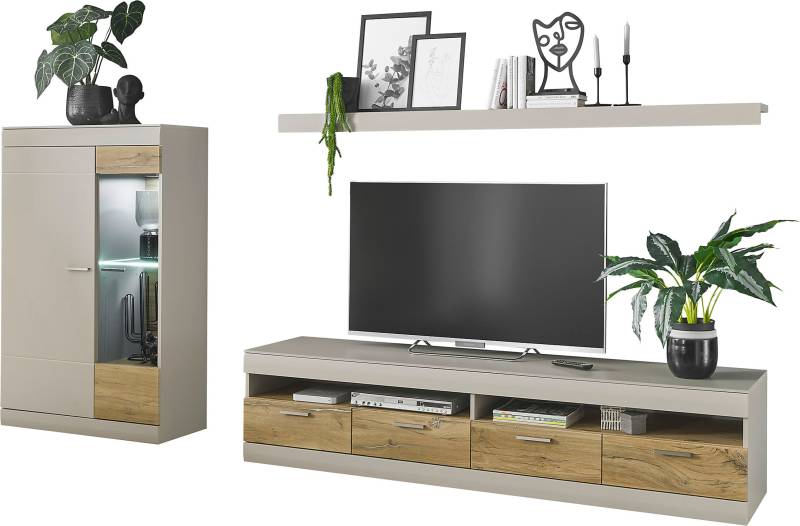 INOSIGN Wohnwand »SCARA«, (3 St.), trendige Farbe mit Applikation Zinneiche Dekor, mit Softclose-Funktion von INOSIGN