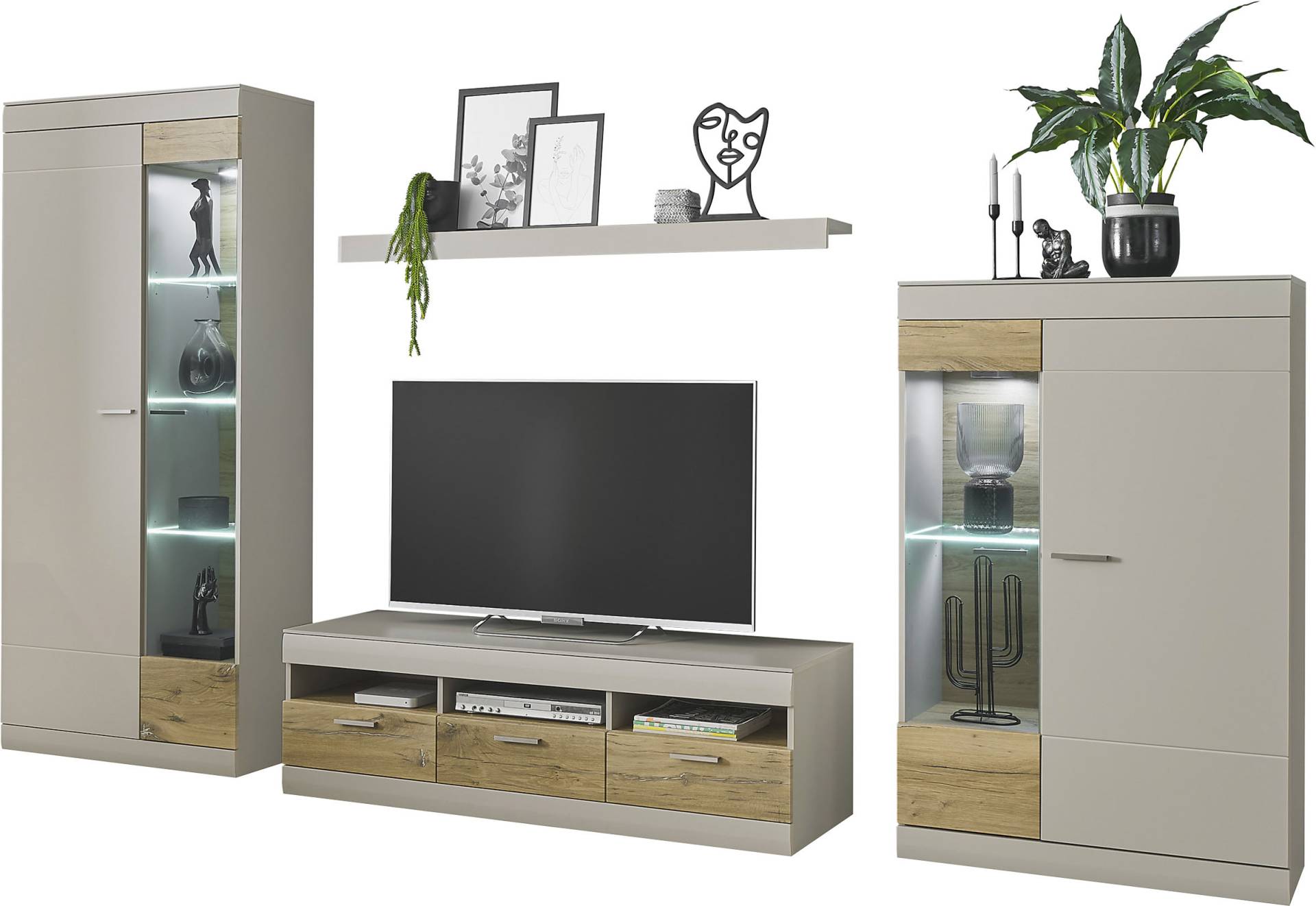 INOSIGN Wohnwand »SCARA«, (4 St.), trendige Farbe mit Applikation Zinneiche Dekor, mit Softclose-Funktion von INOSIGN