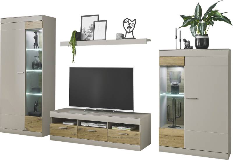 INOSIGN Wohnwand »SCARA«, (4 St.), trendige Farbe mit Applikation Zinneiche Dekor, mit Softclose-Funktion von INOSIGN