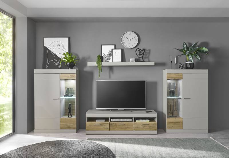 INOSIGN Wohnwand »SCARA«, (4 St.), trendige Farbe mit Applikation Zinneiche Dekor, mit Softclose-Funktion von INOSIGN