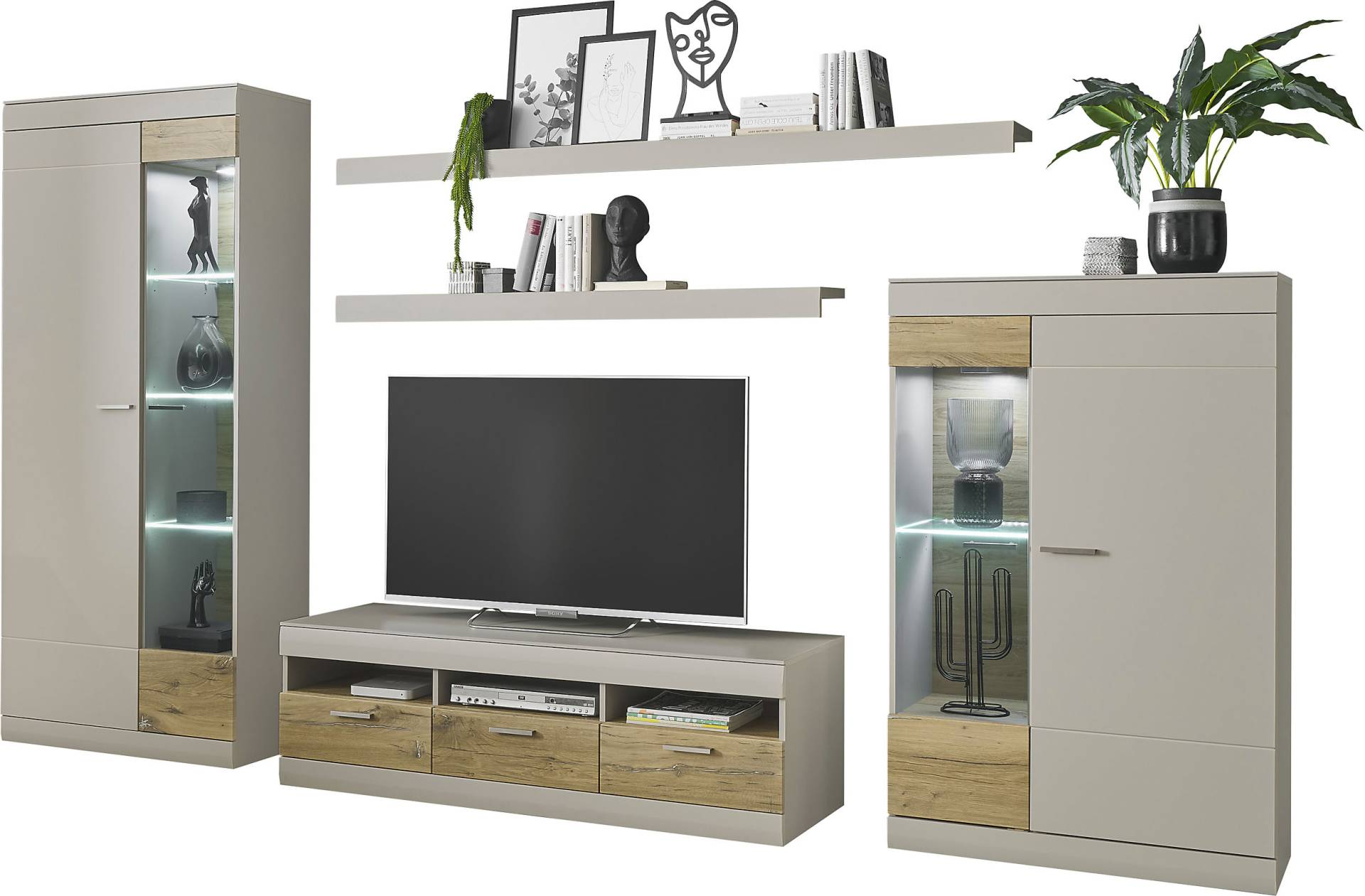 INOSIGN Wohnwand »SCARA«, (5 St.), trendige Farbe mit Applikation Zinneiche Dekor, mit Softclose-Funktion von INOSIGN