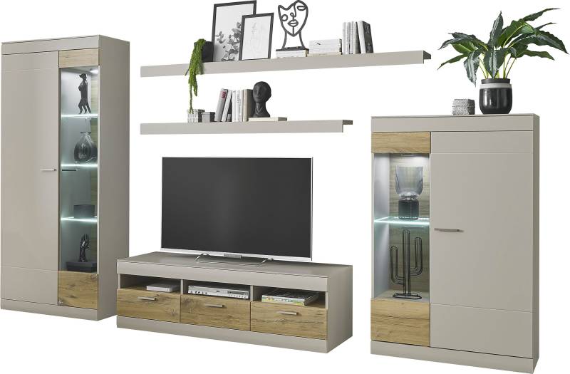 INOSIGN Wohnwand »SCARA«, (5 St.), trendige Farbe mit Applikation Zinneiche Dekor, mit Softclose-Funktion von INOSIGN