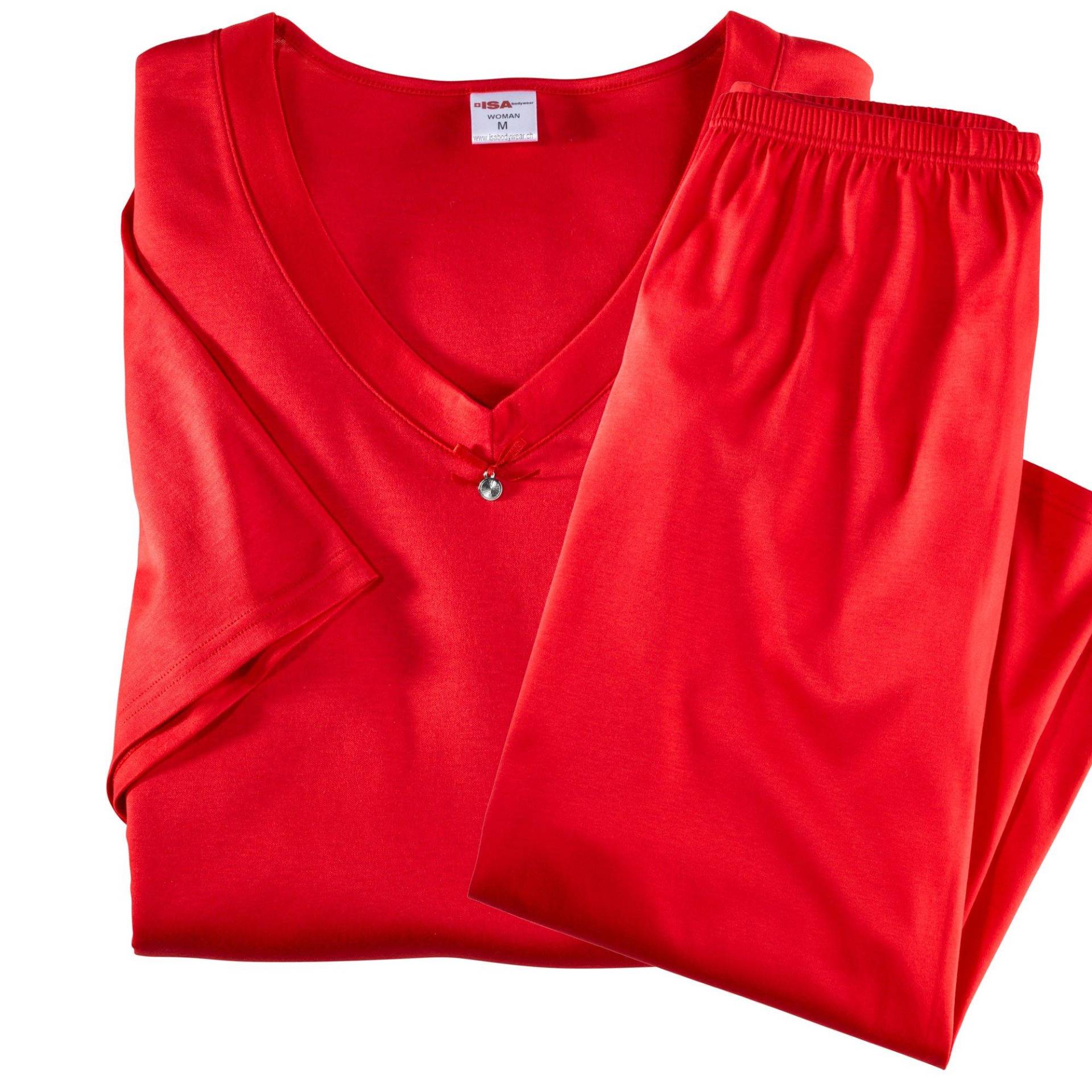 Pyjama Kurz, 3/4 Hose, V-ausschnitt Damen Malvenfarben XL von ISA bodywear