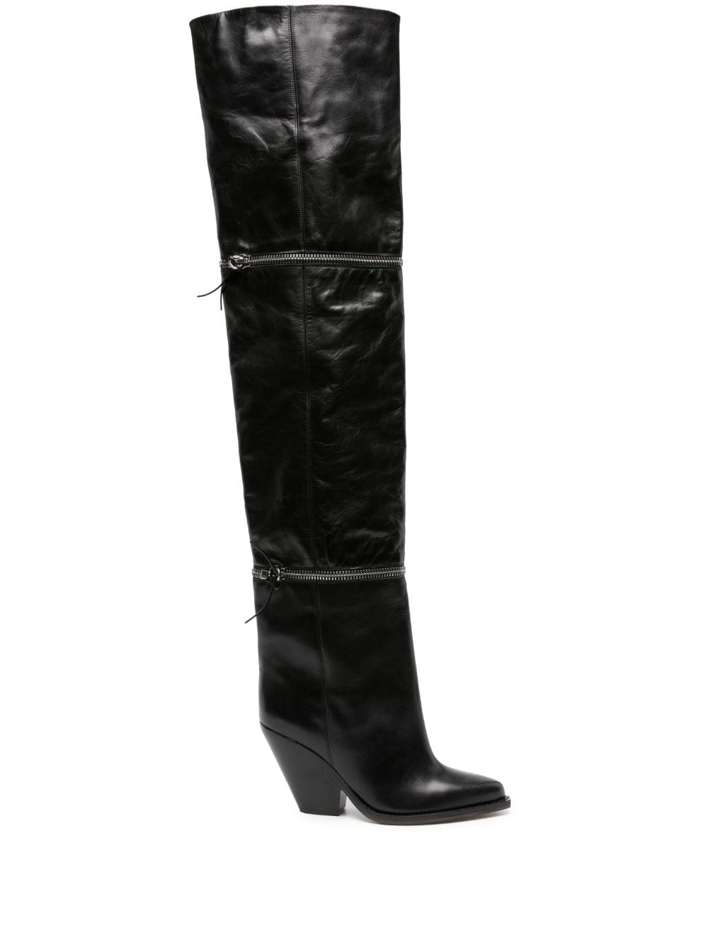 ISABEL MARANT Lelodie 100mm thigh-high leather boots - Black von ISABEL MARANT