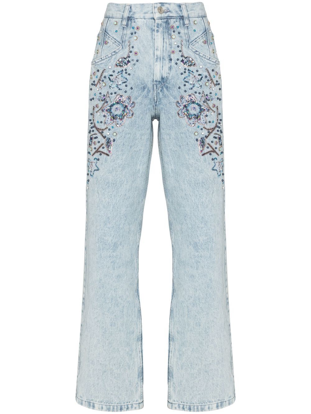 ISABEL MARANT floral-embroidered straight-leg jeans - Blue von ISABEL MARANT