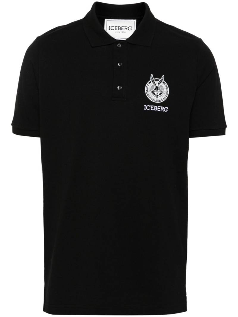 Iceberg logo-embroidered cotton polo shirt - Black von Iceberg
