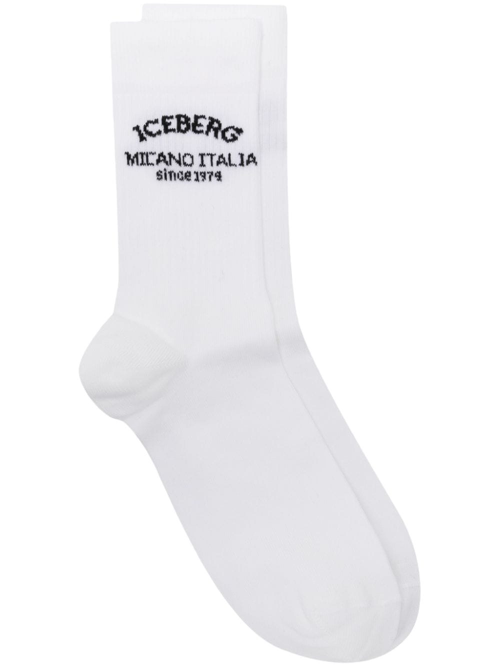 Iceberg logo-intarsia ribbed socks - White