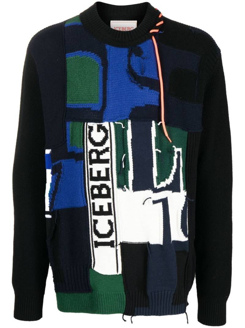 Iceberg logo patchwork knit jumper - Black von Iceberg