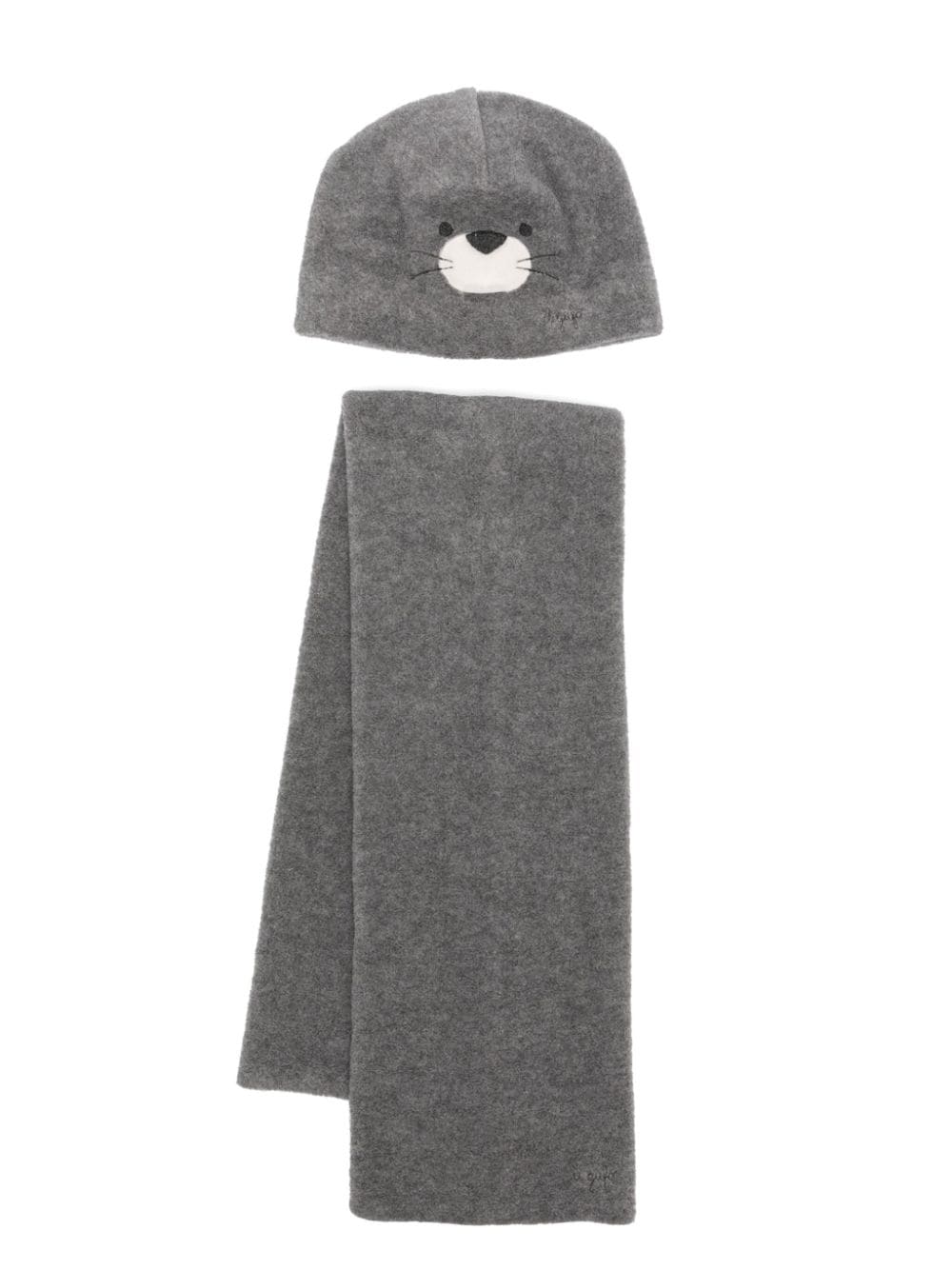 Il Gufo animal-face fleece hat set - Grey von Il Gufo