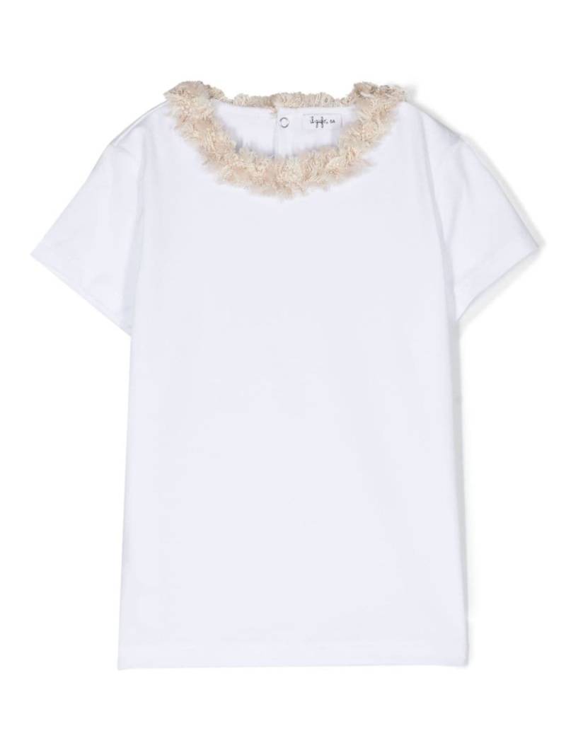 Il Gufo faux-fur trim stretch-cotton T-shirt - White von Il Gufo