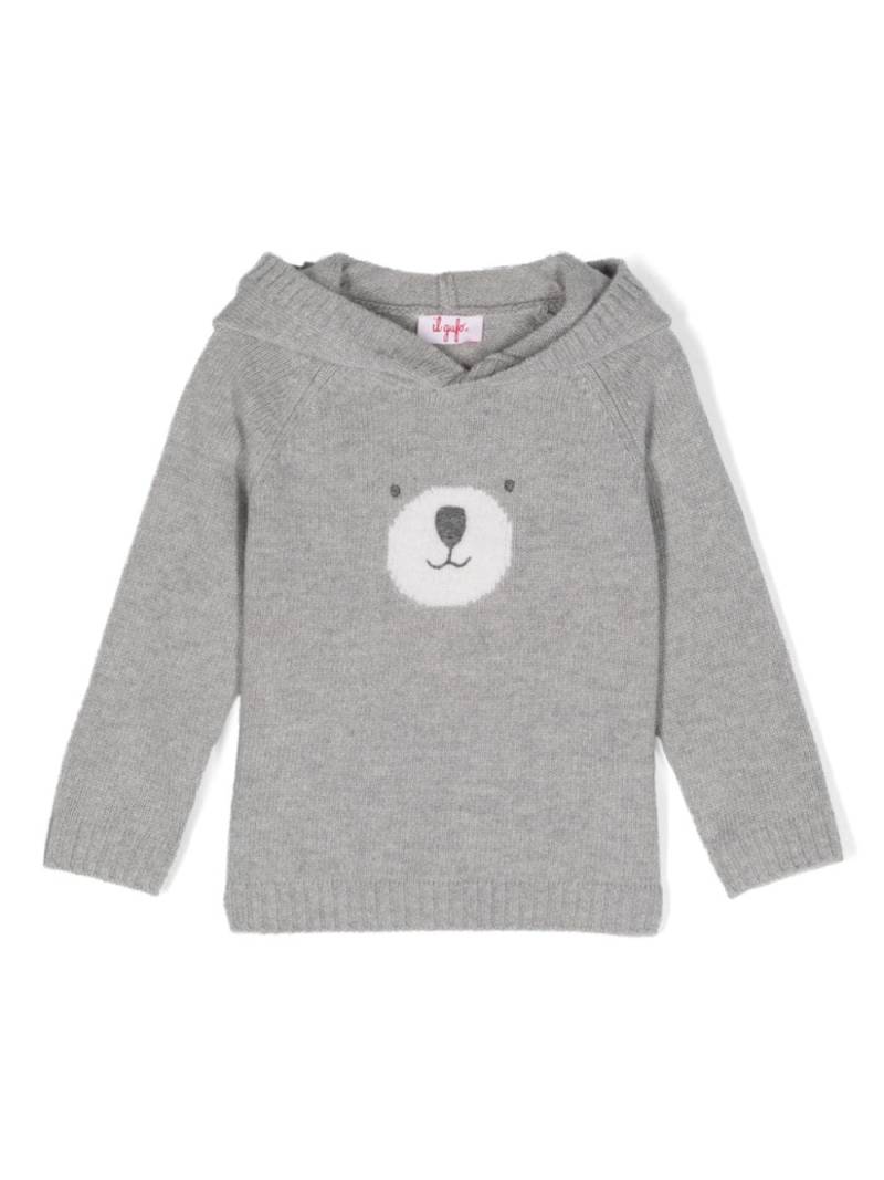 Il Gufo intarsia-knit virgin wool hoodie - Grey von Il Gufo