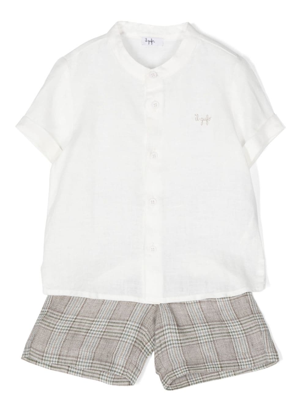 Il Gufo logo-embroidered linen shorts set - Grey von Il Gufo