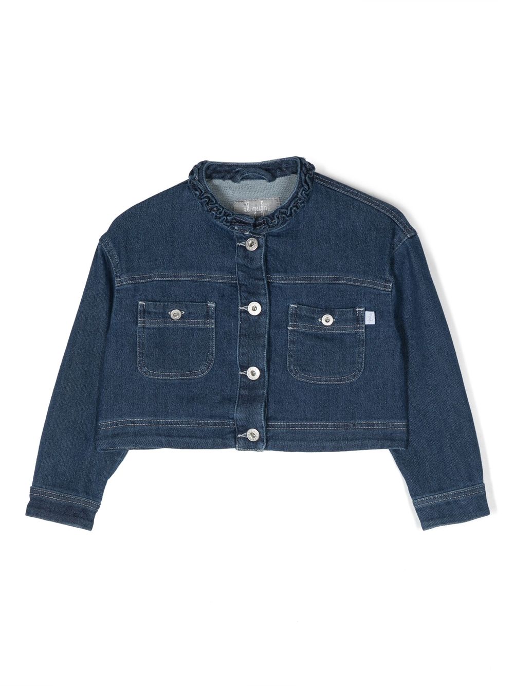 Il Gufo ruffle collar denim jacket - Blue von Il Gufo