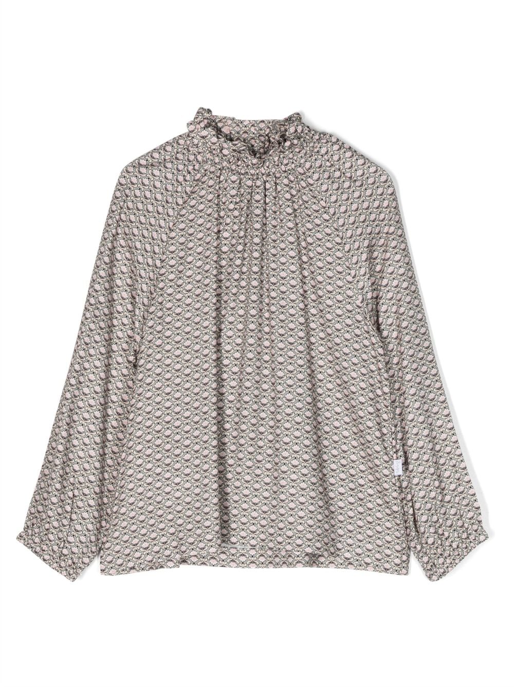 Il Gufo ruffle-collar graphic-print blouse - Grey von Il Gufo