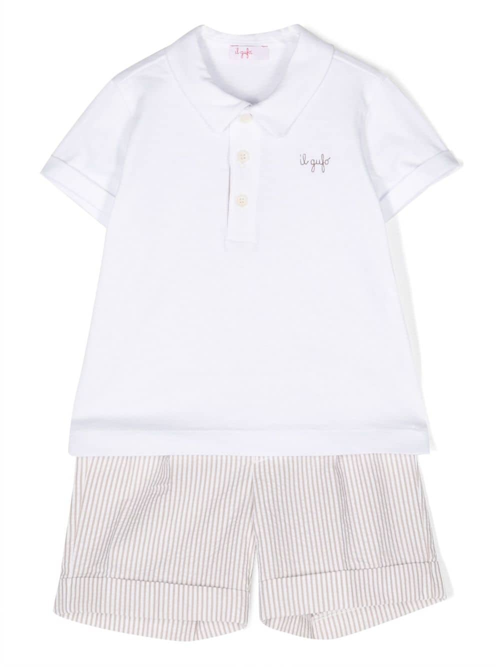 Il Gufo stripe-pattern polo shirt babygrow set - Neutrals von Il Gufo