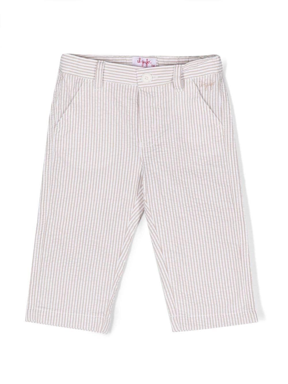 Il Gufo striped embroidered-logo trousers - White von Il Gufo
