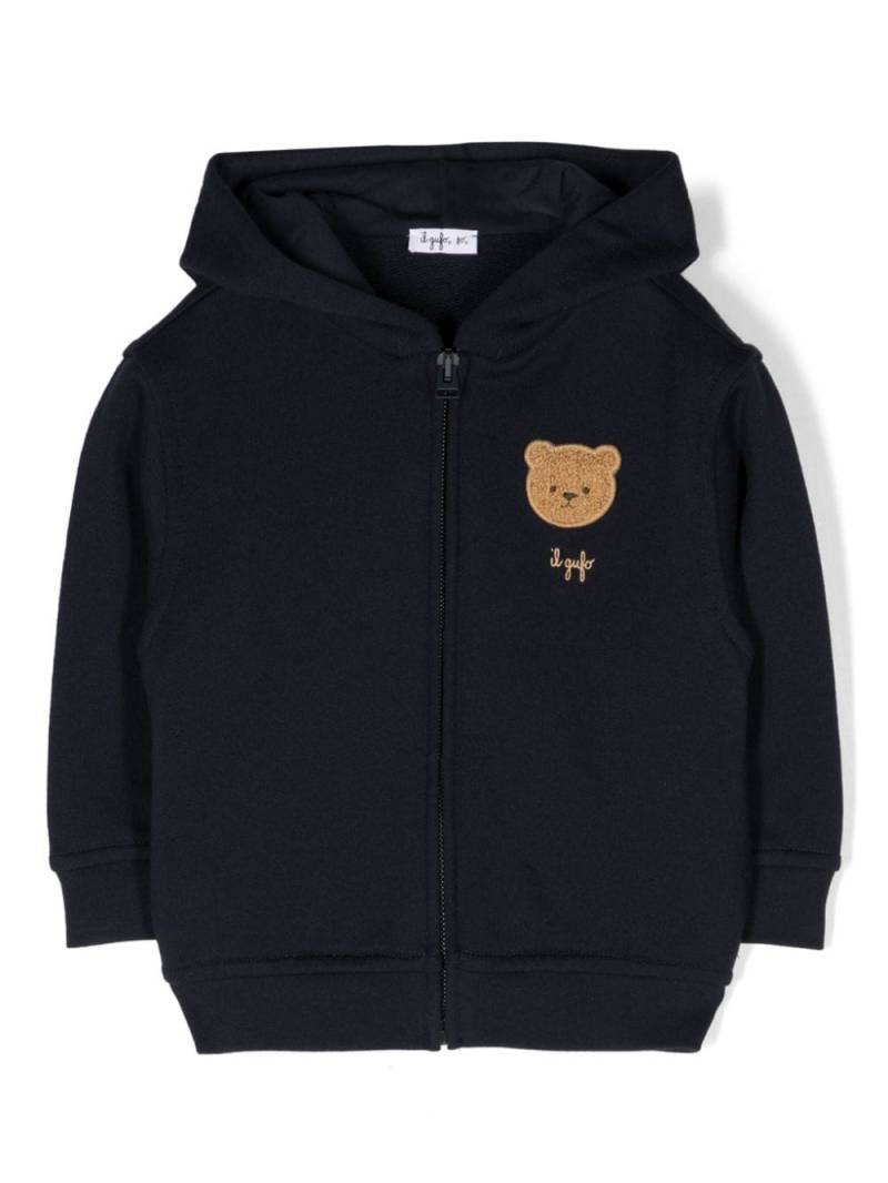 Il Gufo teddy bear-embroidered hoodie - Blue von Il Gufo