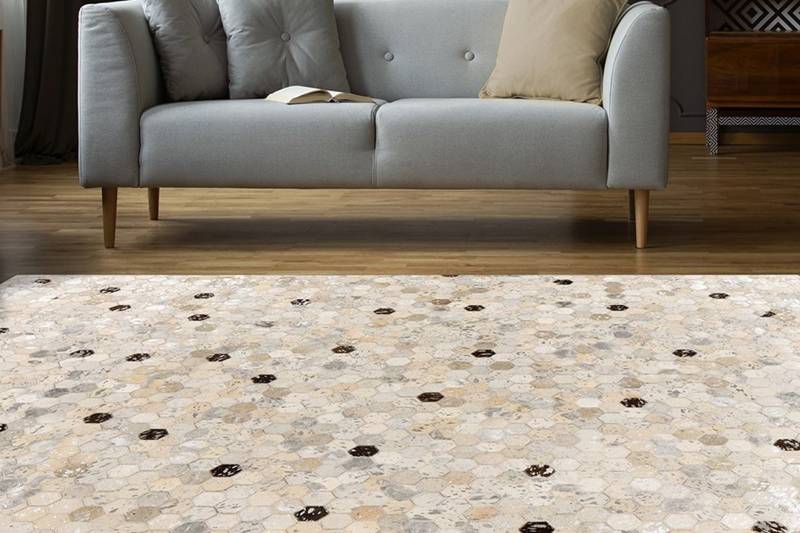 Kayoom Lederteppich »Ravi 400 - Fellteppich«, rechteckig, 8 mm Höhe, metallische Effekte, Patchwork Dessin, Rindsfell mit Wollrücken von Kayoom