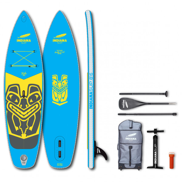Indiana - 8'6 Kids Pack with 2-Piece Fiberglass Paddle - SUP-Set Gr 261,5 x 66 x 10,2 cm blau/gelb von Indiana