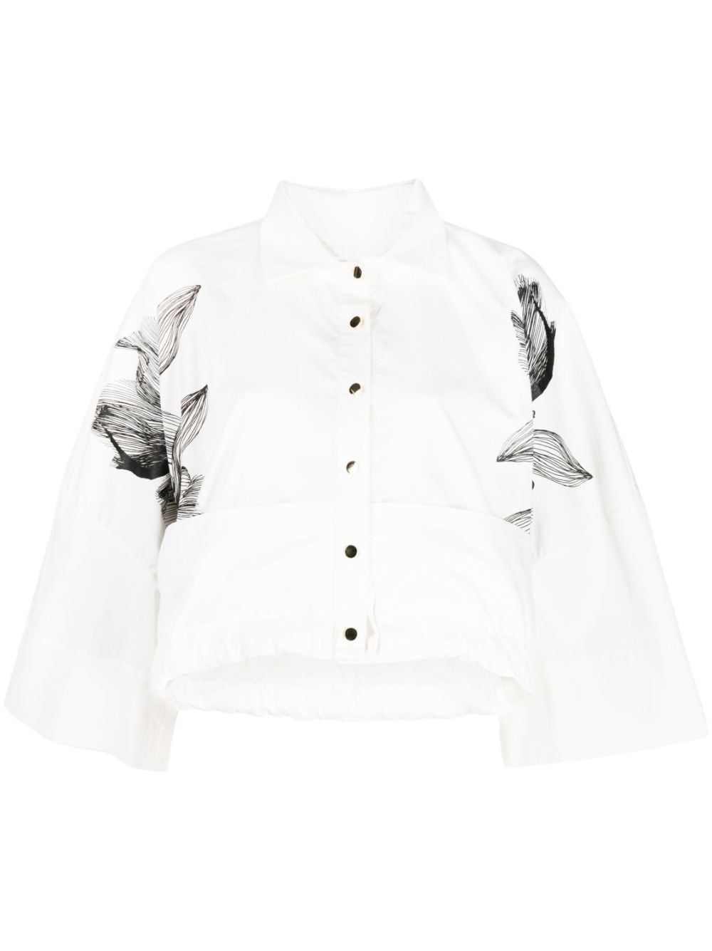Ioana Ciolacu abstract-print ruffle-hem shirt - White von Ioana Ciolacu