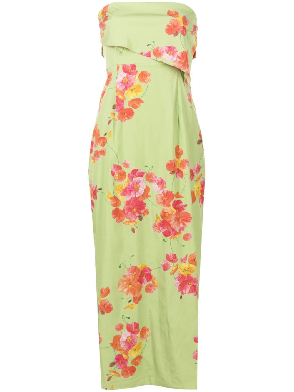 Isolda Poppy Dream floral-print strapless dress - Green