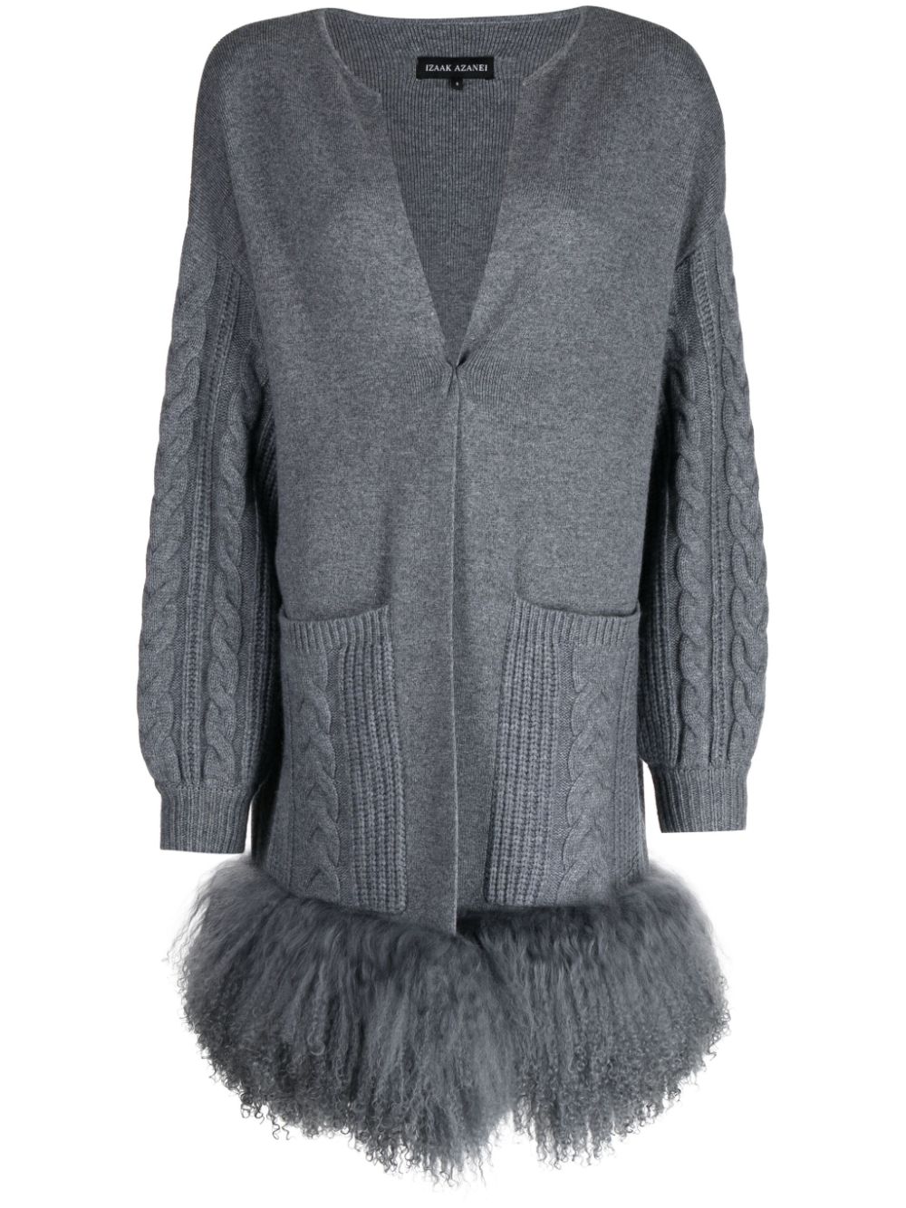 Izaak Azanei V-neck cable-knit cardi-coat - Grey von Izaak Azanei