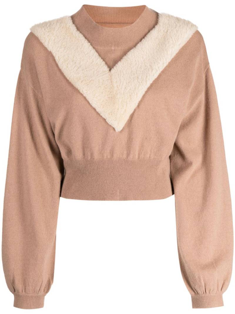 Izaak Azanei high-neck shearling-detail jumper - Neutrals von Izaak Azanei