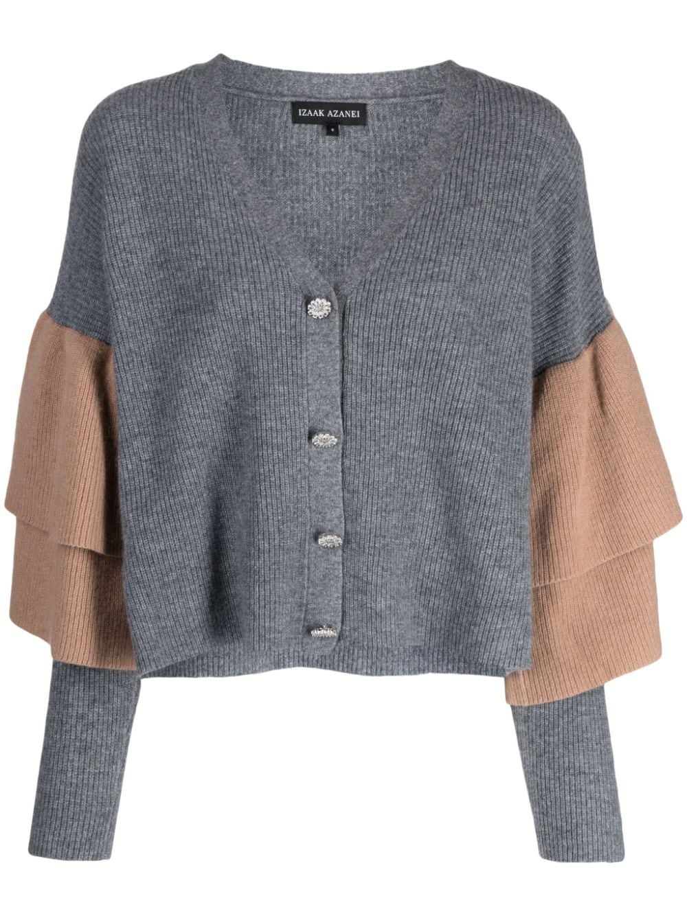 Izaak Azanei ruffled ribbed cardigan - Grey von Izaak Azanei