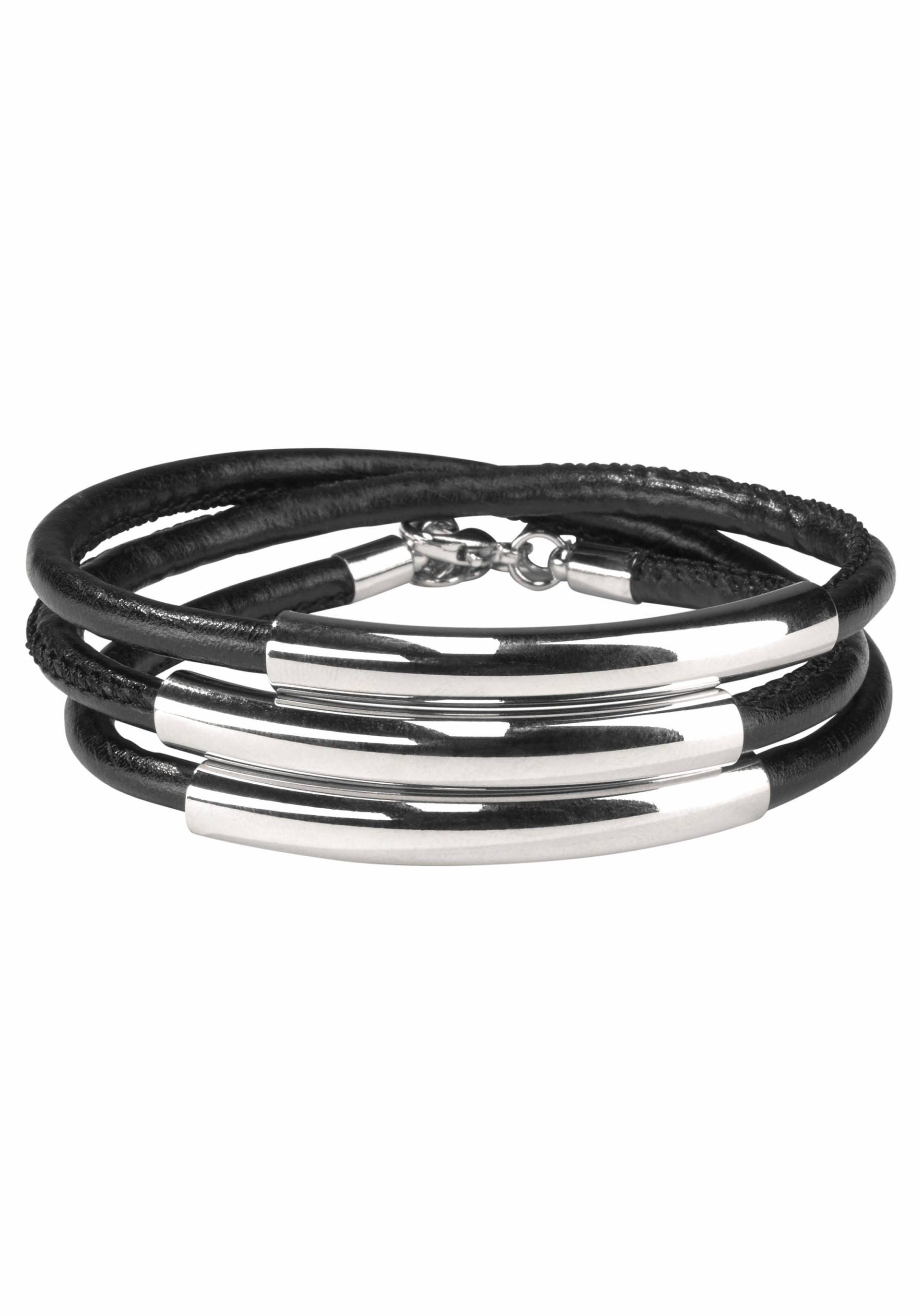 Firetti Wickelarmband »schwarzes Armband zum Wickeln mit Naht und 3 Metallelementen« von Firetti