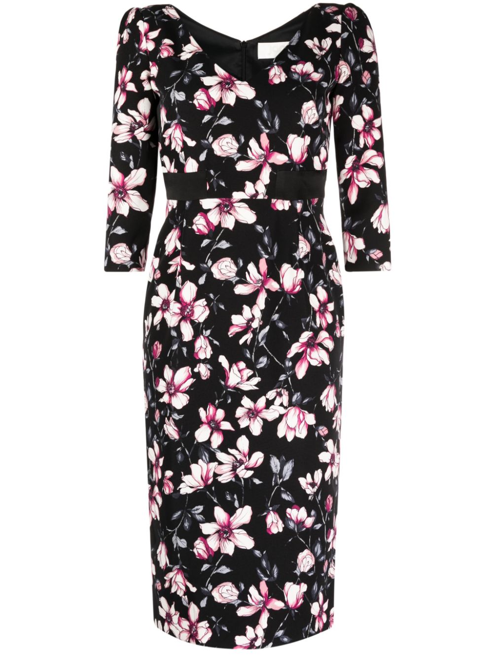 JANE Scarlet magnolia-print midi dress - Black von JANE