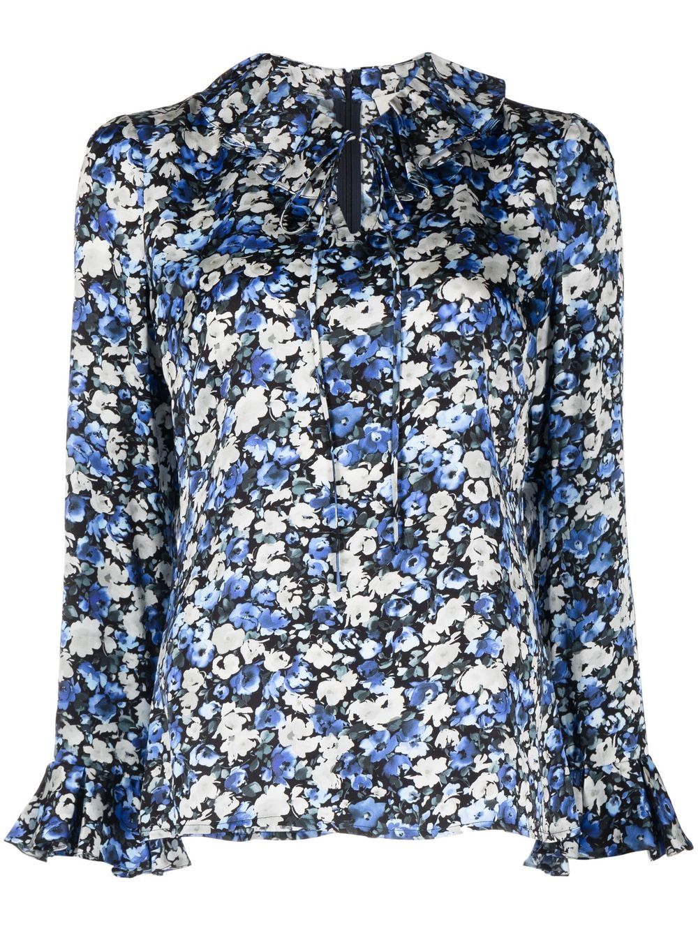 JANE Nymph Wild Rose-print satin blouse - Blue von JANE