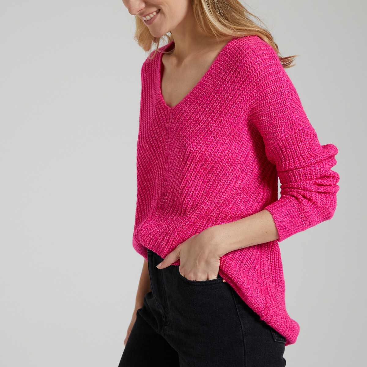 Pullover mit V-Ausschnitt, Grobstrick von JDY