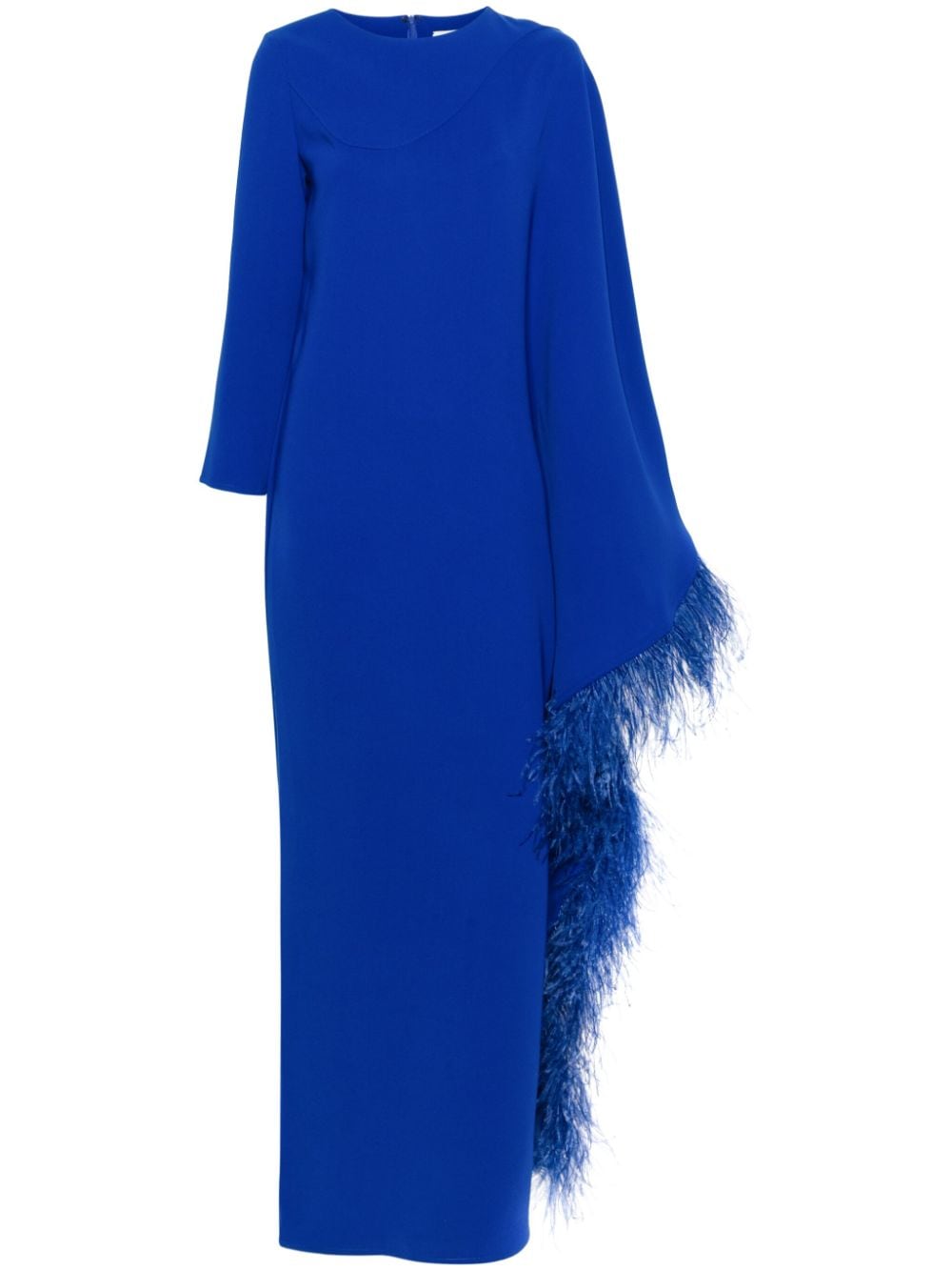 JEAN-LOUIS SABAJI feather-trim asymmetric maxi dress - Blue von JEAN-LOUIS SABAJI